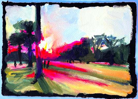 Sunset on the Heath — original oil painting on handmade paper